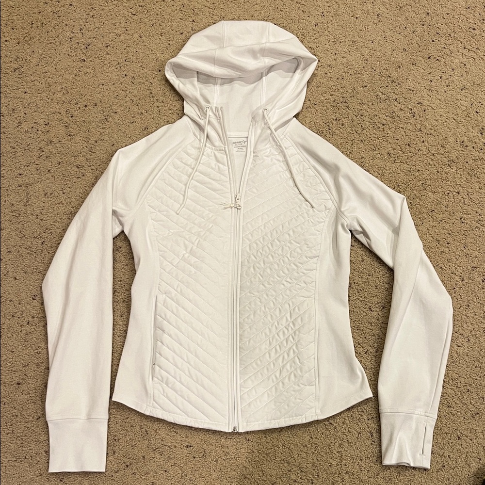 Old Navy Cream Quilted Hooded Active Zip Jacket